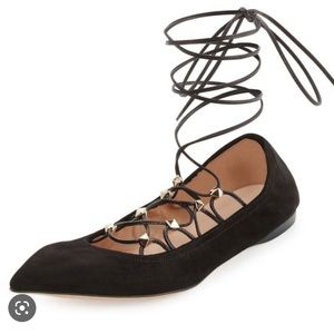 Valentino black suede Rockstud lace up flats